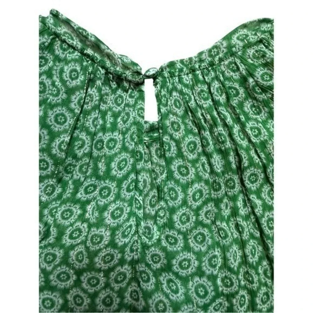 Boden‎ Green Paisley Metallics Smocked Blouse 4 Garden Boho Coastal Cottagecore
